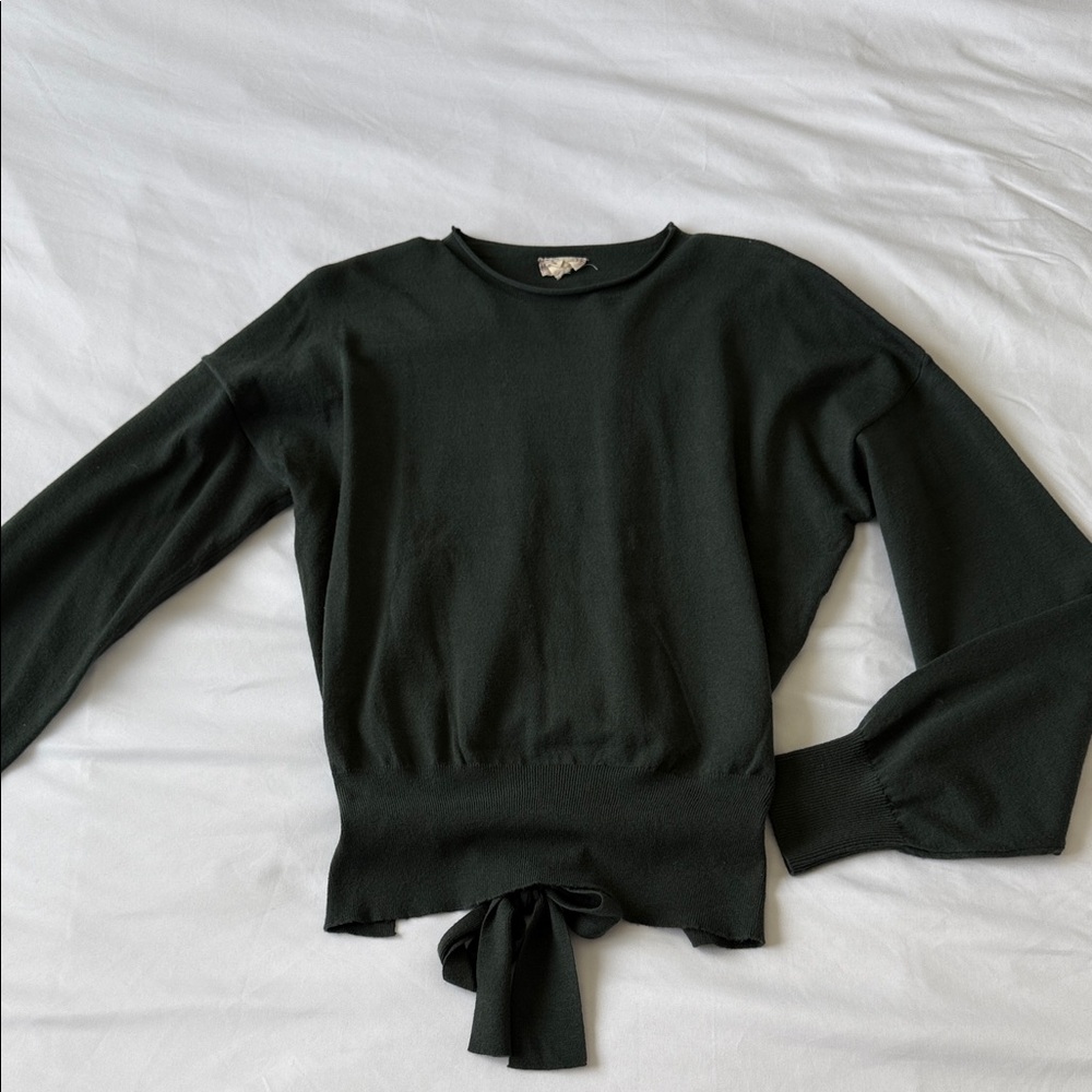 Hem & Thread Black Crewneck Long-Sleeve Sweater with Back Tie